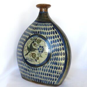 Blue and Beige Bird Vase Vintage Mexican Folk Art Pottery by Tonala.........325